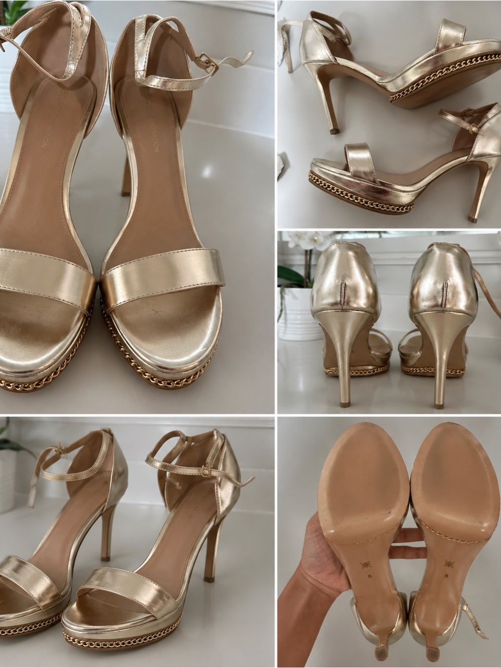 Gold Ankle-Strap High Heel Sandals
